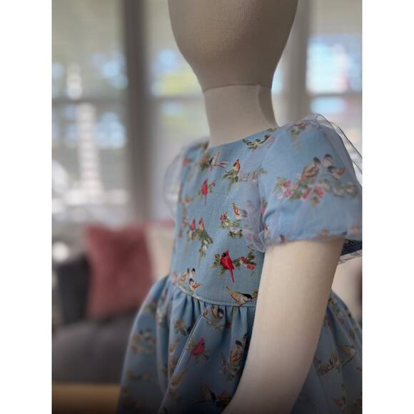 Myrtle Pattern Baby Girl Chiffon and Cotton Puff Sleeved Dress Baby Blue Birds - Picture 5 of 10